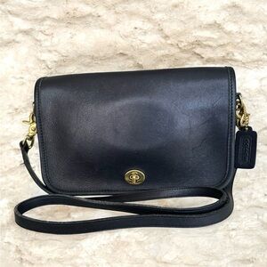 Coach Vintage Flap Shoulder Bag Black Leather Crossbody